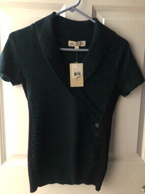 Pink Rose Brand Short Sleeve Sweater - Women Small -  Forest Green - NWT